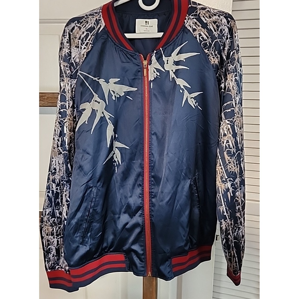 Standard Issue Men XL Bomber Jacket Navy Blue Japanese Tiger Bamboo Sukajan Styl